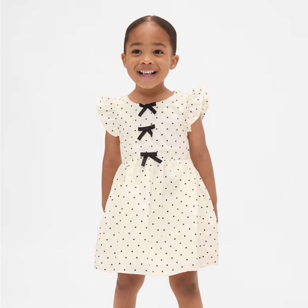 GAP Kids White Dress with Black Polka Dots and Bows